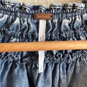 Free People Washed Denim Smocked Top thumbnail 3