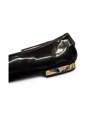 (RC) Zara Women's Black Patent Leather Slip On Flat Loafers Gold Heel Size 41 EU thumbnail 3