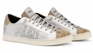 P448 John Sneakers Womens 38 8 Silver Metallic Leopard Print Iridescent Italian thumbnail 1