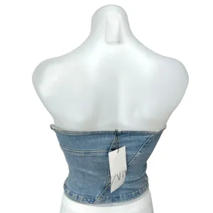 NEW Zara Blue Strapless Tube Sleeveless Pullover Denim Jean Crop Top Size XS thumbnail 2