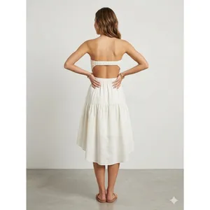 Petal‎ & Pup Dress Womens L White Strapless High Low Linen Blend Cutout New thumbnail 2