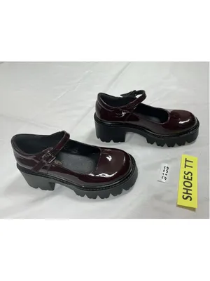 Womans Excellent Mary Jane Platform Chunky Heel Shoes Size 6 Burgandy thumbnail 2