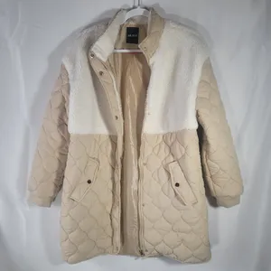 Me Jane Women's Quilted Jacket Sherpa Fleece Teddy Midi Coat Jacket Beige Large thumbnail 1