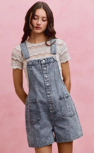 SO ME Denim Washed On Front With Adjustable Strap Romper thumbnail 1