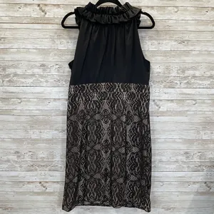 Coldwater Creek Womens‎ 14 Dress Cocktail Black Tan Lace Ruffled Neck Sleeveless thumbnail 6