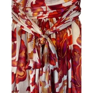 Red & White Strapless Floral Formal Belted Waist Knee Length Dress Women Sz S thumbnail 3