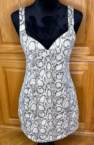 ZARA Animal Print‎ Snakeskin Faux Suede Mini Dress Black & Ecru Size Medium thumbnail 1