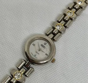 Vintage Regent watch women silver tone 24mm mop dial rhinestones size 7” running thumbnail 2
