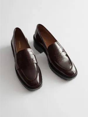 & Other Stories Croc Embossed Block‎ Heel Loafers in Dark Brown Size 10.5 thumbnail 11