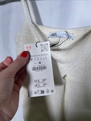 Zara Womens Linen Blend Twist Front Knit Top Medium New Cream 3920/103/712/M thumbnail 3