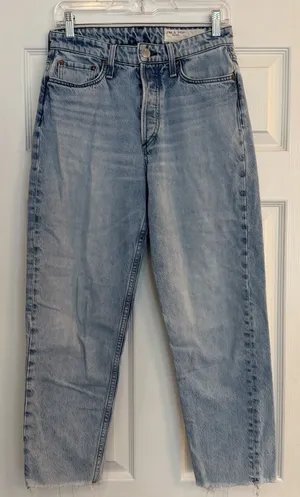 Rag Bone Alissa High Rise Barrel Leg Jeans Sz 26 Light Wash Raw Hem‎ Button Fly thumbnail 1