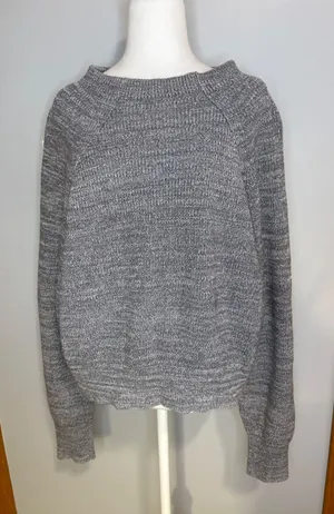 Free People Too Good Marled Grey Cotton Blend Raglan Sleeve Knit Sweater L thumbnail 1