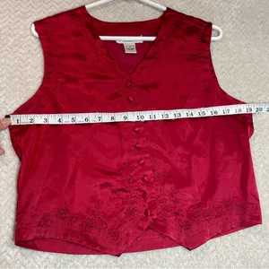 Bali Studios Vintage 90s Red Satin Button Down Vest M Witchy‎ Whimsigoth thumbnail 8