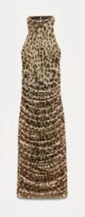 NWT Zara animal print leopard tulle ruched dress large thumbnail 1