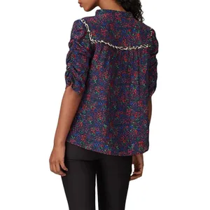 Nanette Lepore Ditsy Daze Top in Blue 4 Womens Silk Floral Blouse thumbnail 3