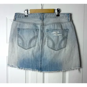 Hollister Light Blue High Rise Distressed Denim Mini Skirt Size 15 Waist 32 thumbnail 4