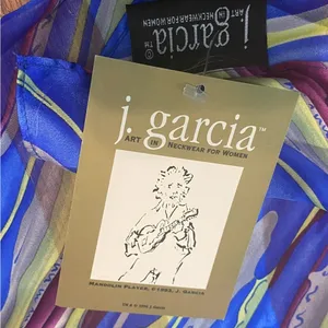 Vintage NWT Jerry Garcia J. Garcia Blue Yellow‎ Purple Women’s Scarf 100% Silk thumbnail 2