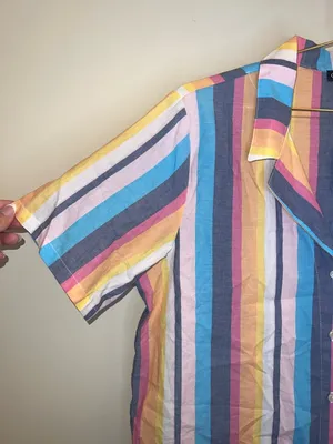 GapBody Striped Button Front Shirt Medium Multicolor Short Sleeve Blouse NWT‎ Blue thumbnail 3