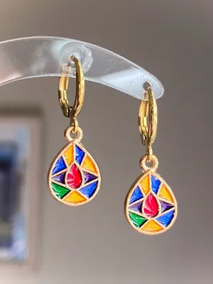 Handmade stained glass look earrings💛 thumbnail 2