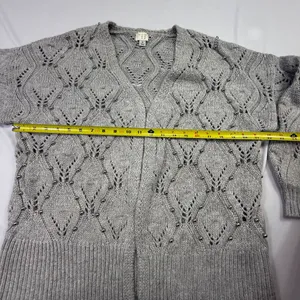 A New Day Grey Pointelle Beaded Open Front Cardigan Sweater Size M thumbnail 7