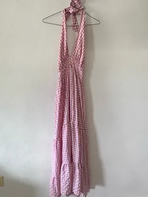 Ecowish Pink gingham halter dress thumbnail 6