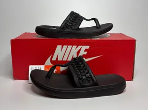 Nike Womens Bella Kai Braided Thong Flip Flop Sandals in Black thumbnail 1