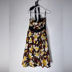 Moulinette Soeurs* Black & Yellow Small Silk Floral‎ Print Halter Neck A-Line 8 thumbnail 3