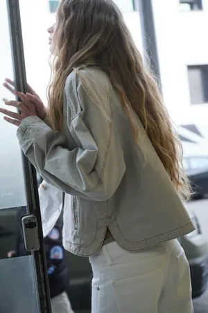 BNWT Zara Blue/Grey Washed Herringbone Jacket  thumbnail 4