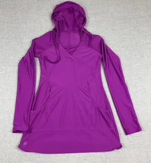 Athleta Hoodie Womens XXS Purple Tunic V-Neck Pullover Pockets Knit Stretch thumbnail 1