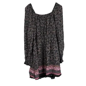 NWT Wonderly Desert Wonderer Floral Paisley Mini Dress Black Boho Smocked Size L thumbnail 4