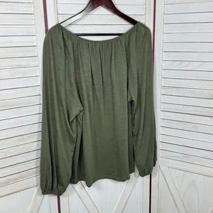 Loft Slub Jersey Knit Scoop Neck‎ Peasant Tee Shirt Olive Green Large thumbnail 8
