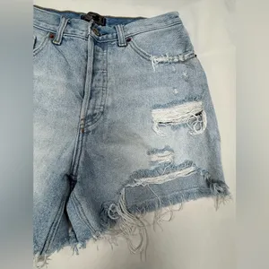 Abercrombie & Fitch Light Wash Distressed Denim Shorts thumbnail 3