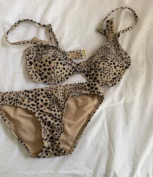 Xhilaration Beige Leopard Print Bandeau Bikini Top and Bottom thumbnail 1