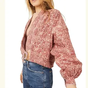 Free People Rosalina Tie Front Jacket New Barbie Barbie Core Cropped Paisley‎ thumbnail 3