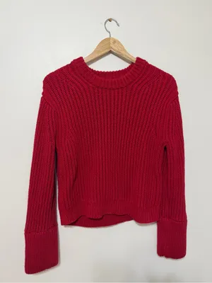 J. CREW Heritage Cotton Fisherman Crewneck Sweater Red Size Medium Fall Winter thumbnail 2