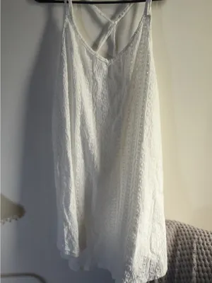 Cupshe White Lace Swim coverup with Spaghetti Straps thumbnail 3