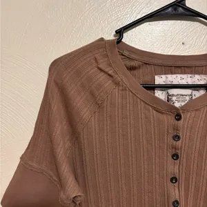 Ruff Hewn Brown Ribbed Button-Down Top thumbnail 5