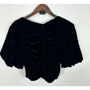 Zara Black Velvet Ruched Crop Top Size Small Puff Sleeve‎ Whimsigoth Art Deco thumbnail 3