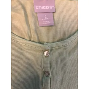 Chico's Henley Top Size L Green Ribbed Pima‎ Cotton 3/4 Sleeve Casual Classic thumbnail 2