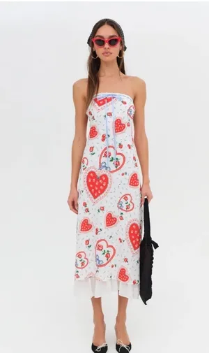 For Love & Lemons Daisy Mae Strapless Midi Bias Dress, Size M thumbnail 5