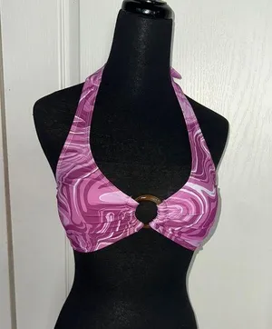 PURPLE FUNKY PSYCHEDELIC HALTER BIKINI TOP thumbnail 1