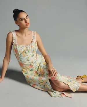 Anthropologie White Ruffled Eyelet Floral Embroidered Dress thumbnail 1