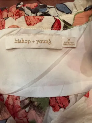 bishop + young White Dress with Pink and Green Floral Print Sz M thumbnail 4