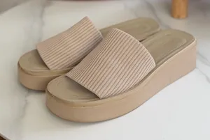 Cushionare Elegant Tan Slide Sandals thumbnail 1