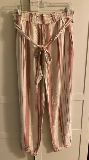 American Eagle Outfitters White Ivory Pink Striped Flowy Pant thumbnail 1