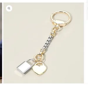 14K Gold Plated Two Tone Heart Padlock Charm Keychain Bag Charm thumbnail 2