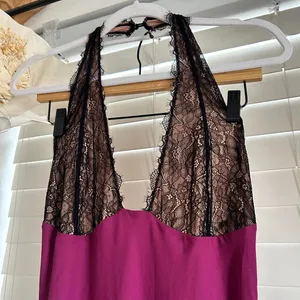 White Fox wine Burgundy Lace Halter Maxi Gown Open Back Formal Dress xl thumbnail 4