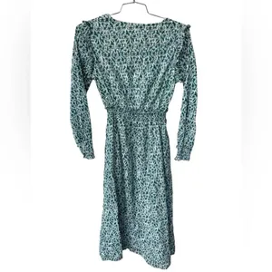 Olivia James Green Floral Long Sleeve midi dress vneck ruched waist S thumbnail 2