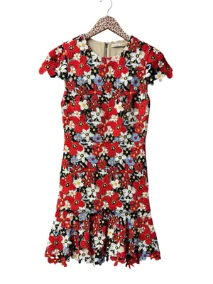 Alice + Olivia Imani Red Fit Flare Guipure Lace Overlay Floral Mini Dress Red 2 thumbnail 4