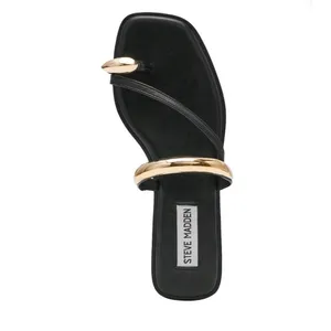 Steve Madden Women's Toe Ring Sandal Size 9 Black Ardent Gold Ring New In Box thumbnail 2